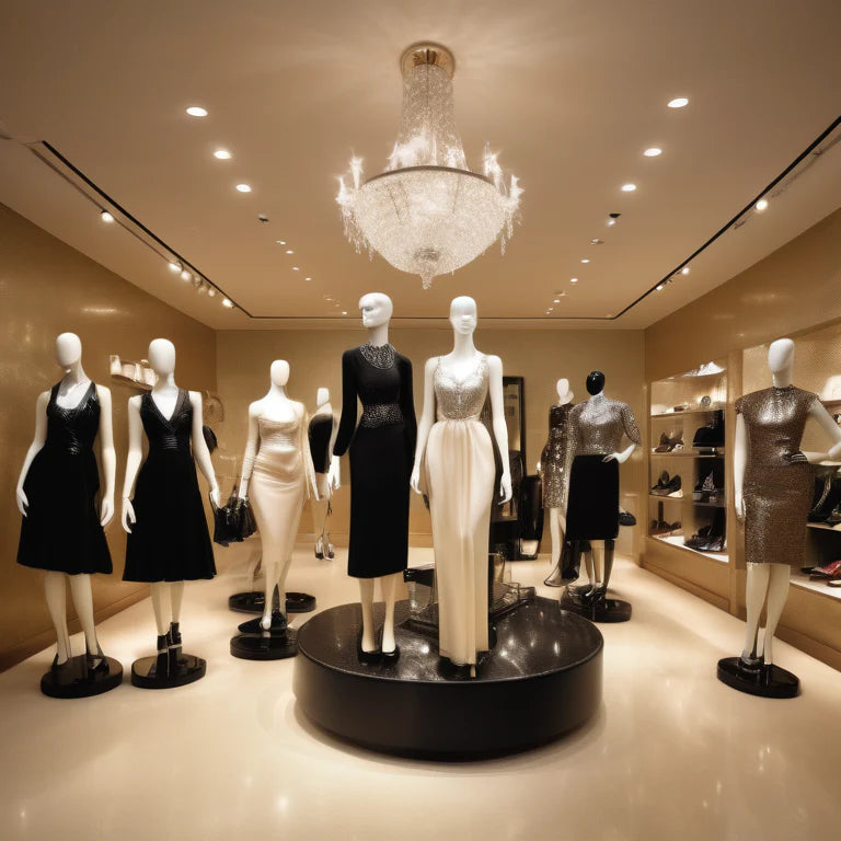 Trendy shoppers explore a boutique filled with celebrity-inspired fashion and gleaming accessories.