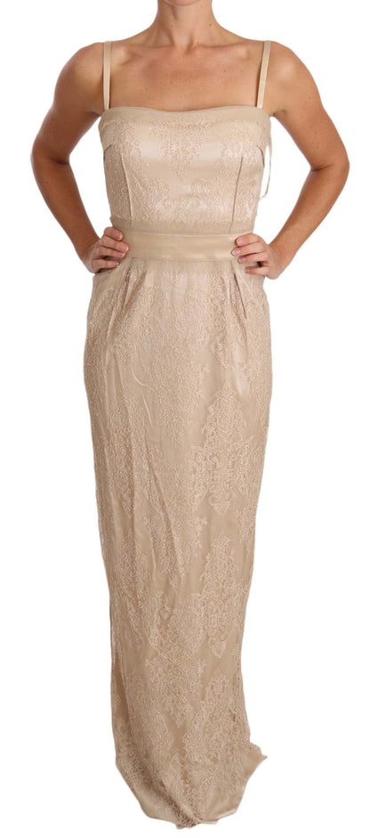 Elegant Beige Sheath Floor-Length Dress