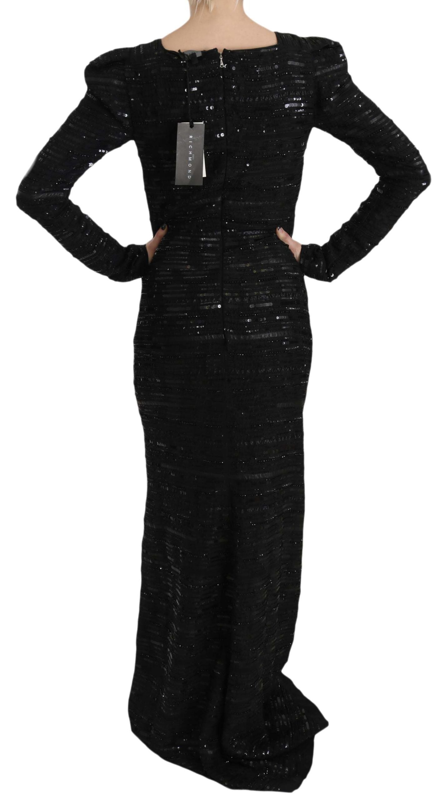 Black Silk Sheath Maxi Dress with Sequins