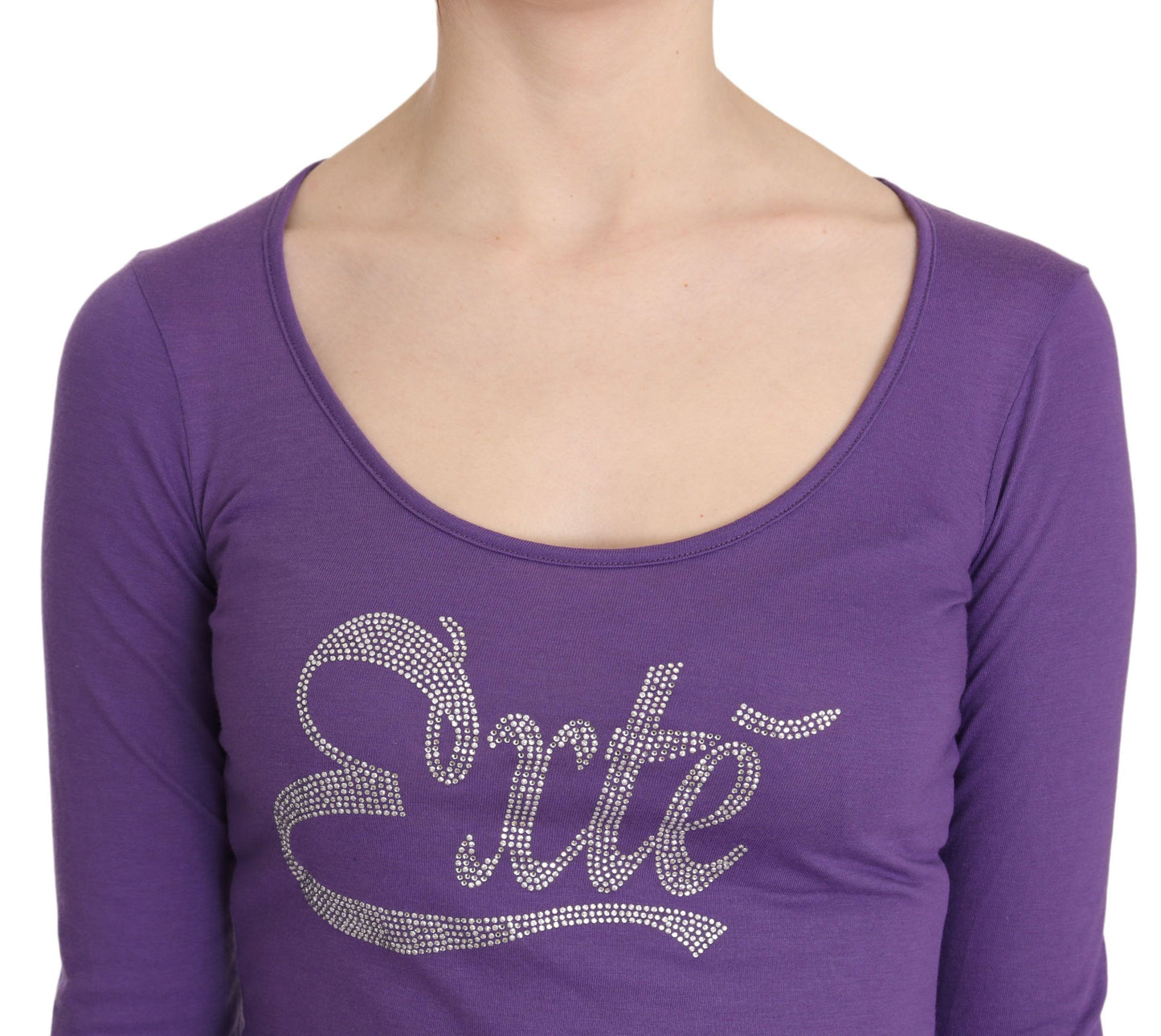 Elegant Purple Crystal Embellished Long Sleeve Top