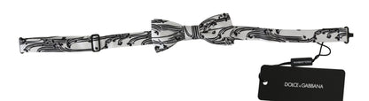 Elegant White Patterned Silk Bow Tie