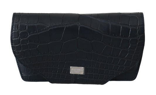 Elegant Blue Crocodile Leather Eyewear Pouch