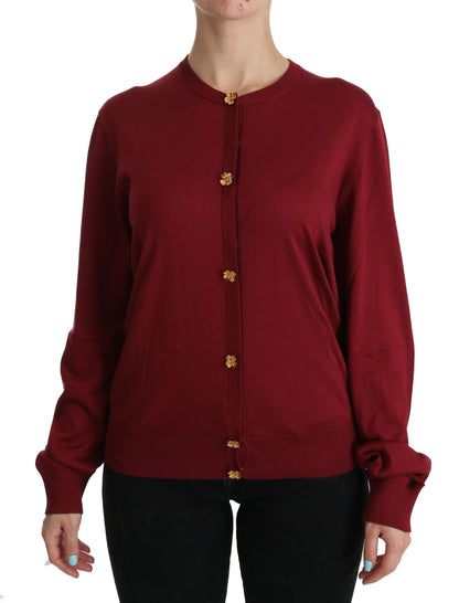 Silk Red Cardigan Top with Button Accents