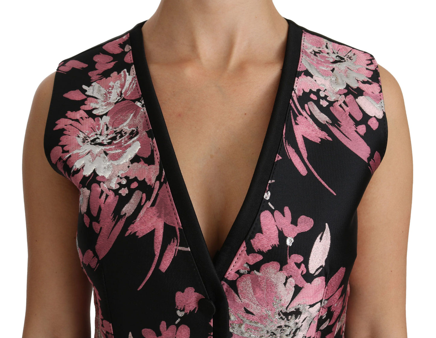 Elegant Floral Brocade Plunging Vest Top