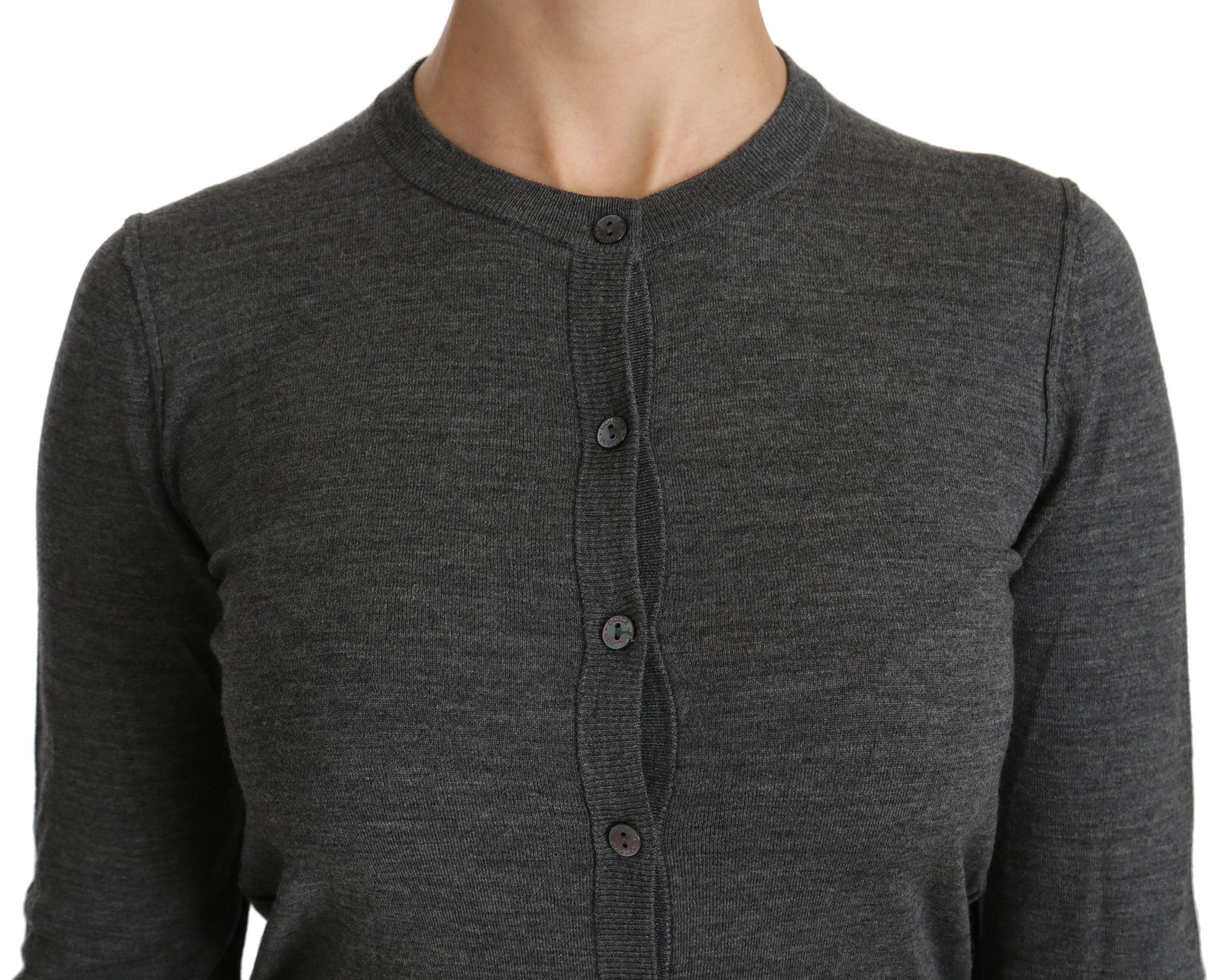 Elegant Virgin Wool Crew Neck Cardigan