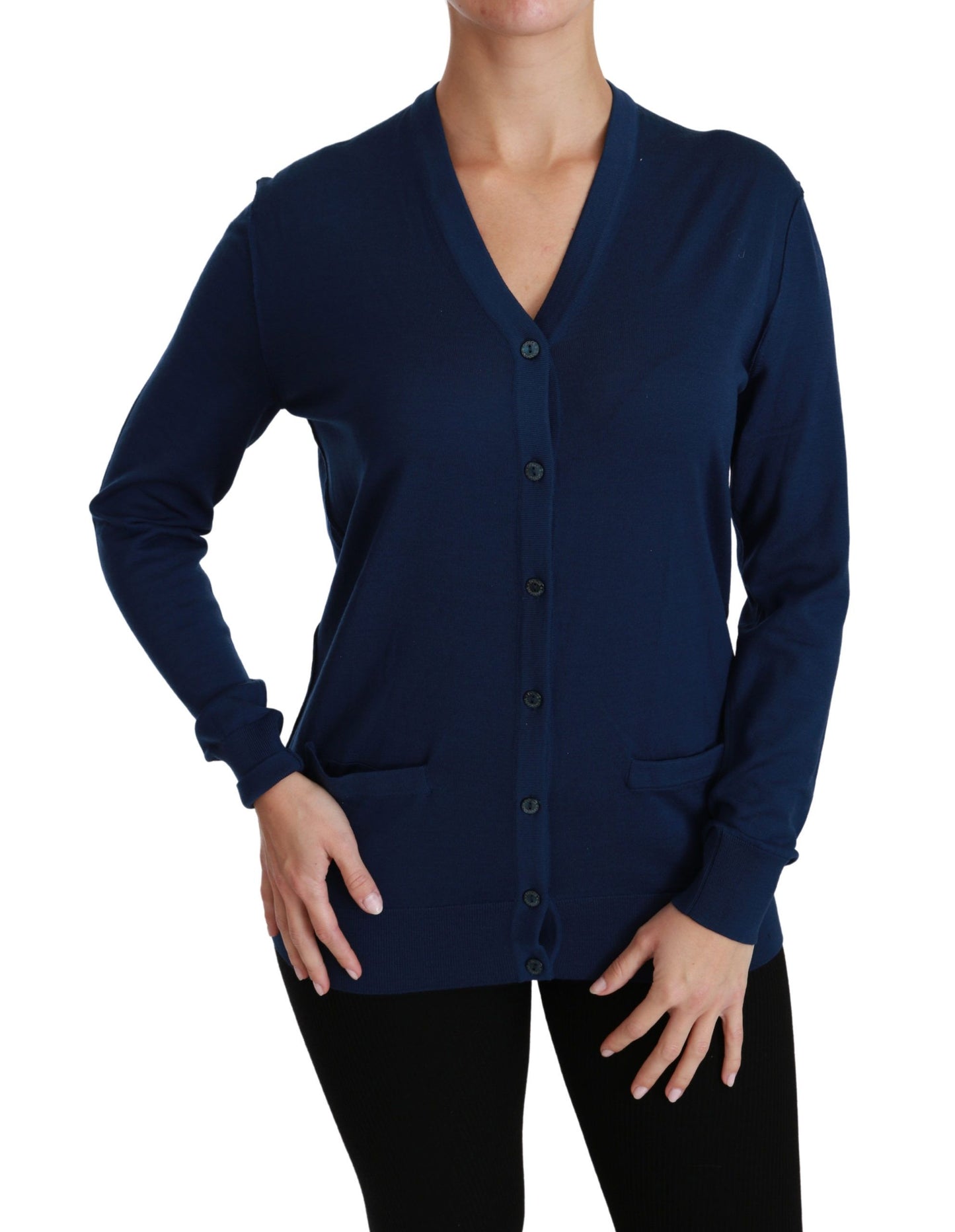 Elegant Blue Virgin Wool Cardigan