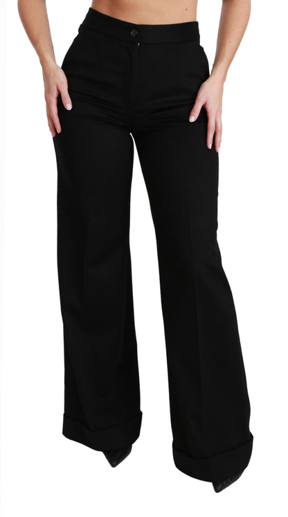 Elegant High Waist Flared Cashmere Pants