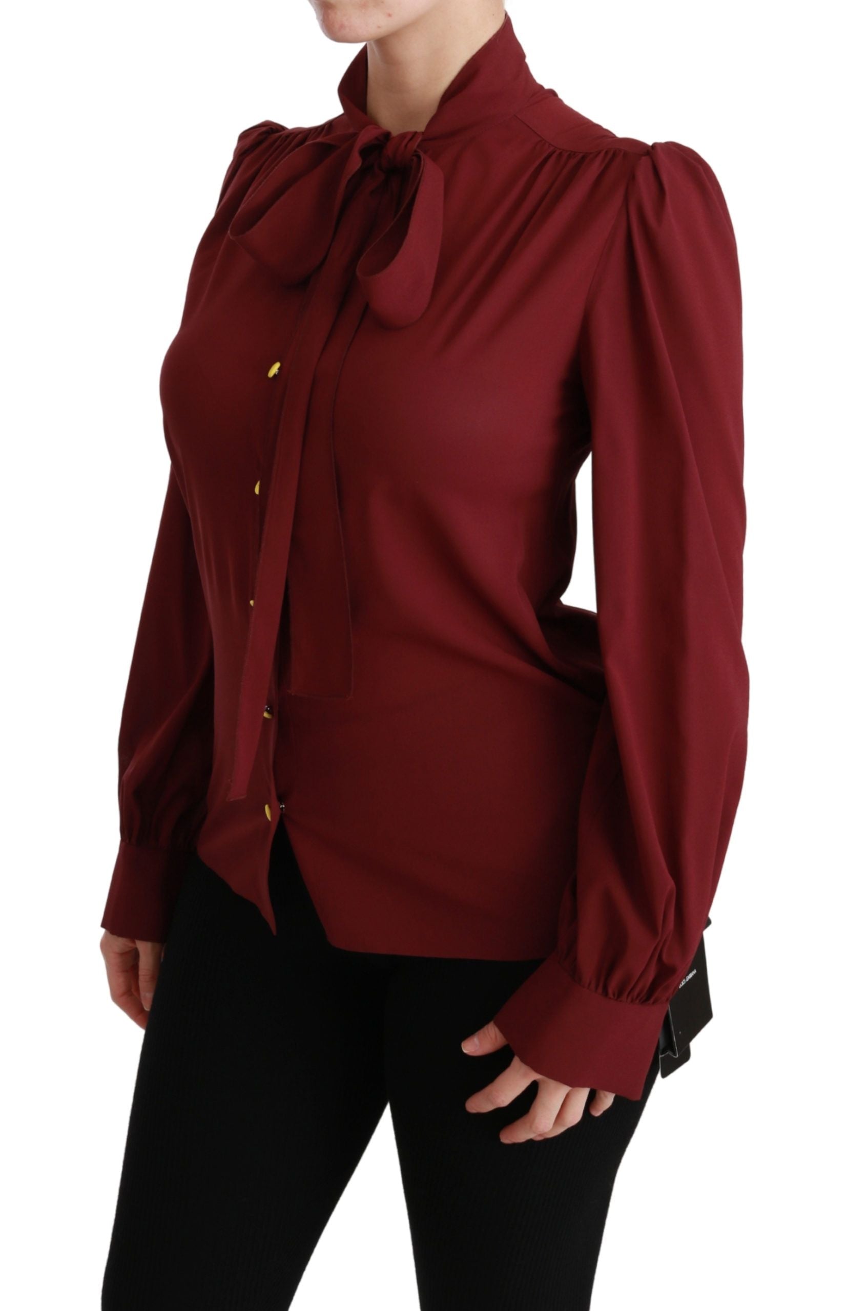 Elegant Maroon Silk Blend Polo Blouse