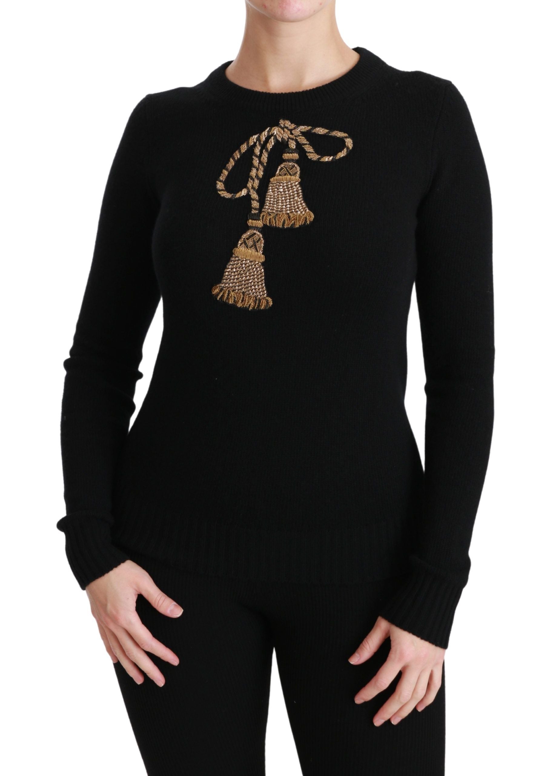 Elegant Virgin Wool Gold Tassel Sweater