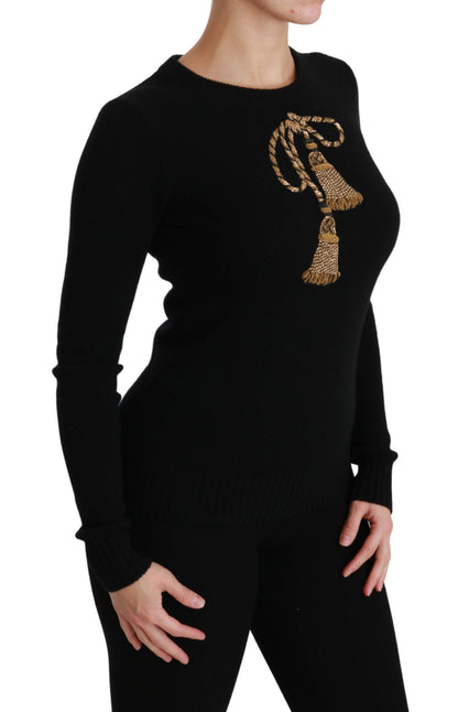 Elegant Virgin Wool Gold Tassel Sweater