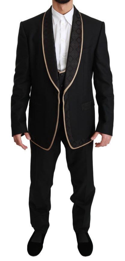 Elegant Black Silk-Blend 3 Piece Suit