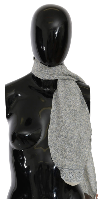 Chic Cotton Scarf in Beige & Blue Fantasy Print