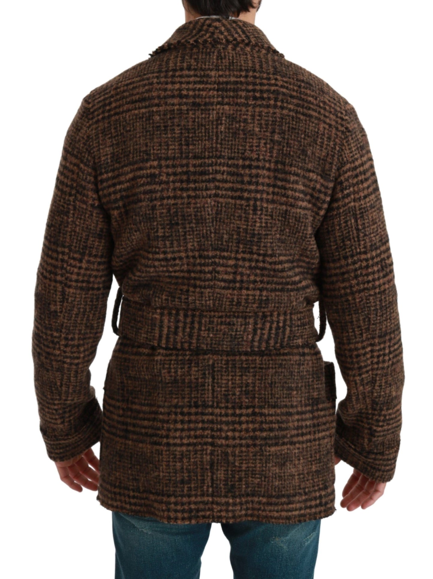 Elegant Brown Alpaca Blend Belted Cape Jacket