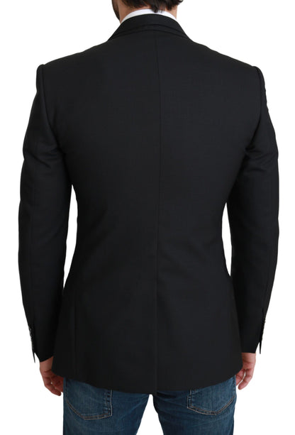 Elegant Black Virgin Wool Formal Blazer