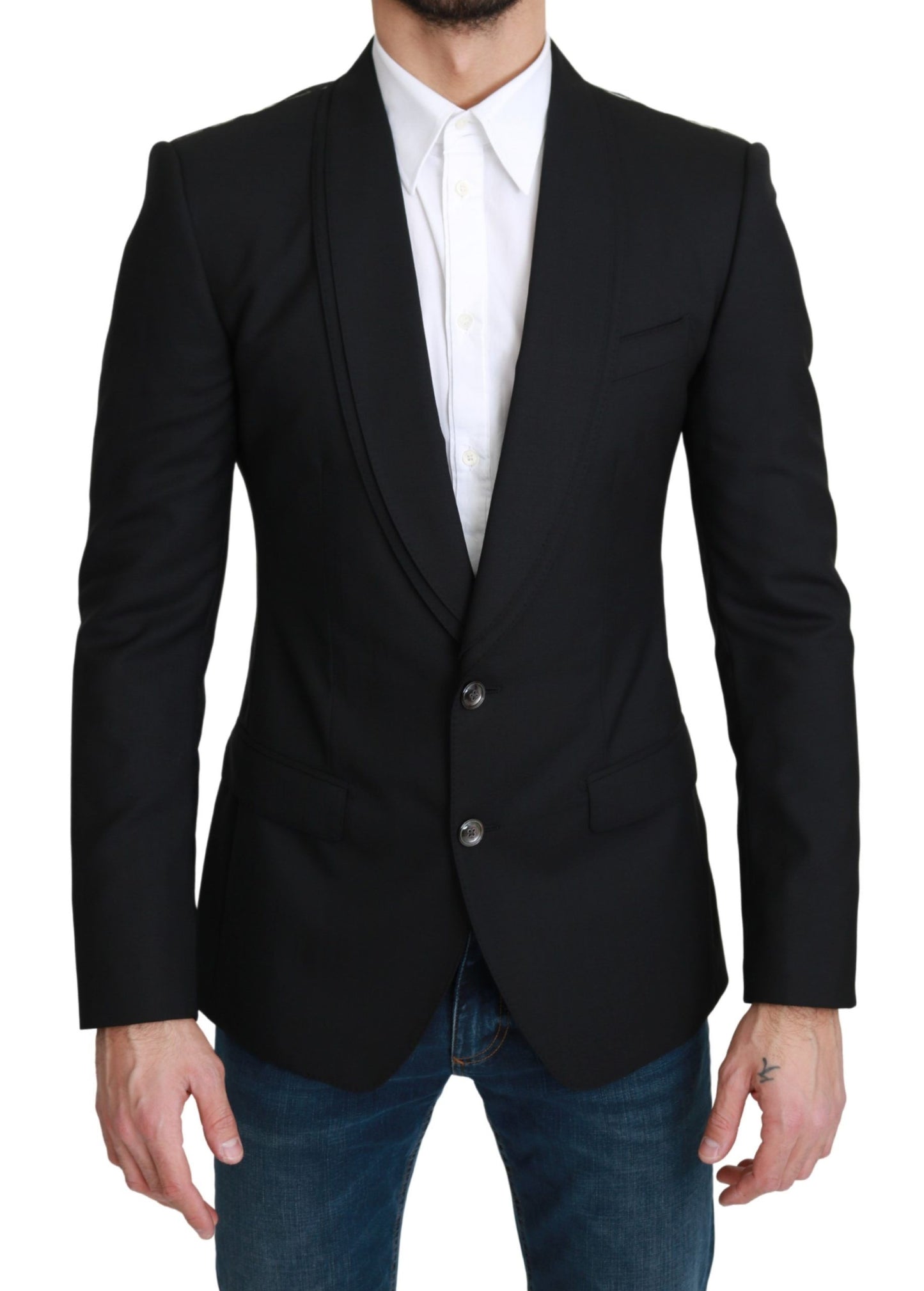 Elegant Black Virgin Wool Formal Blazer