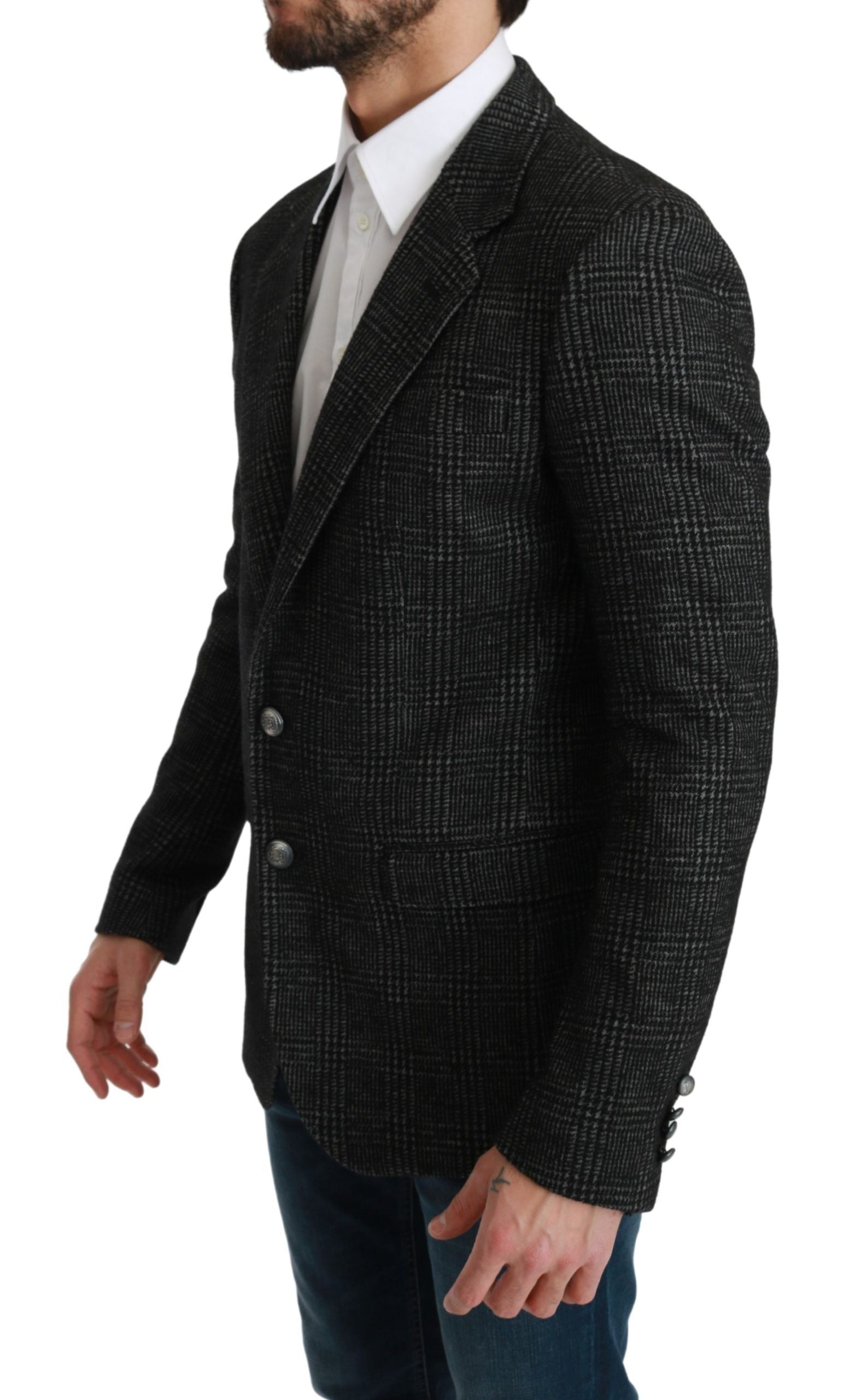 Elegant Gray Plaid Slim Fit Blazer