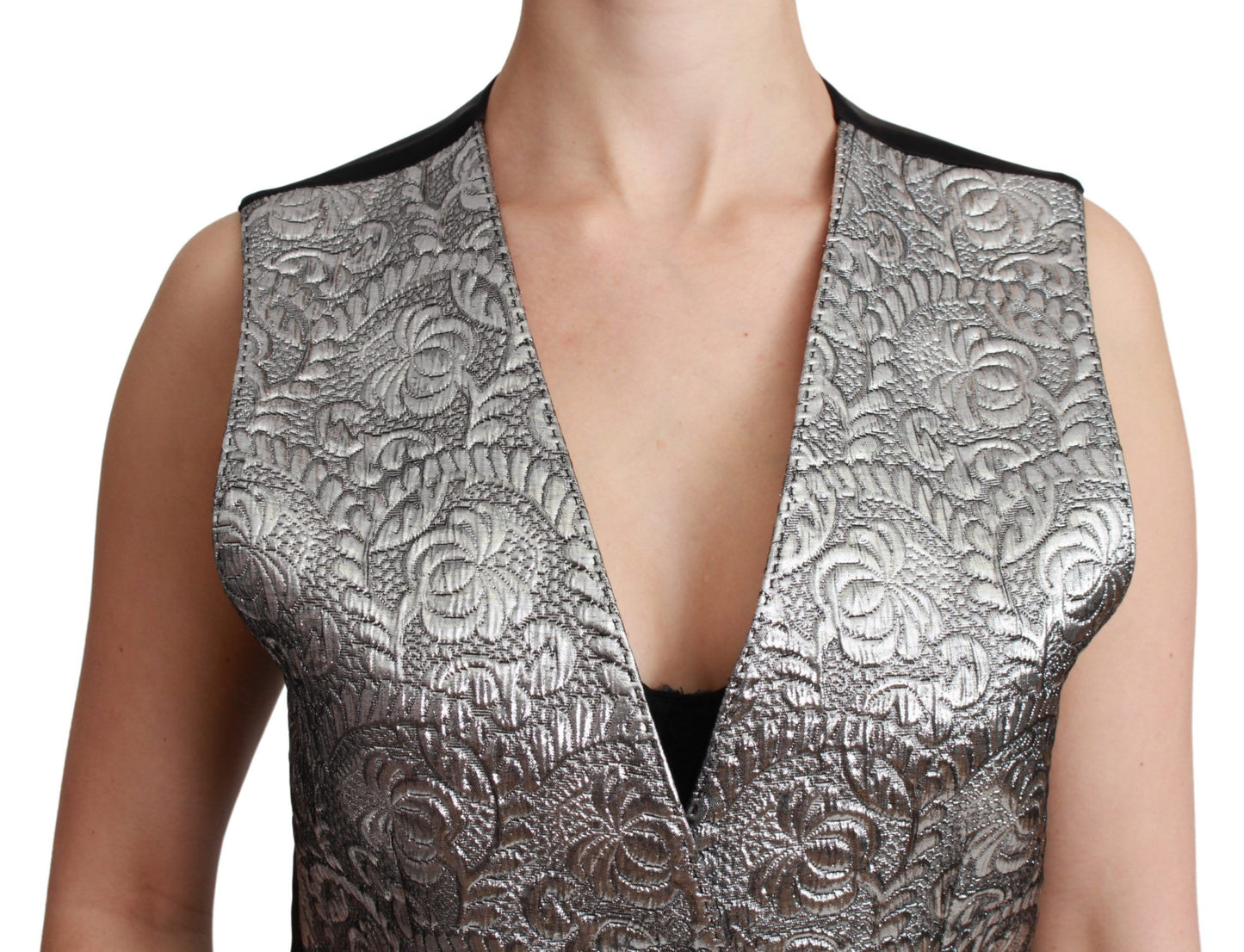 Elegant Silver Sleeveless Brocade Vest