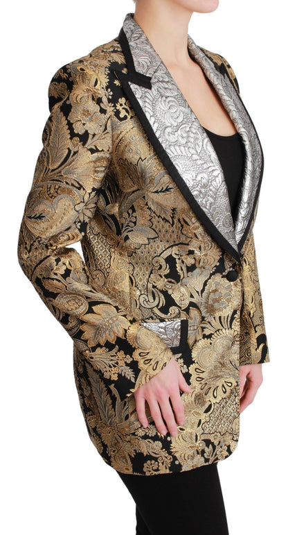 Elegant Gold Floral Jacquard Blazer