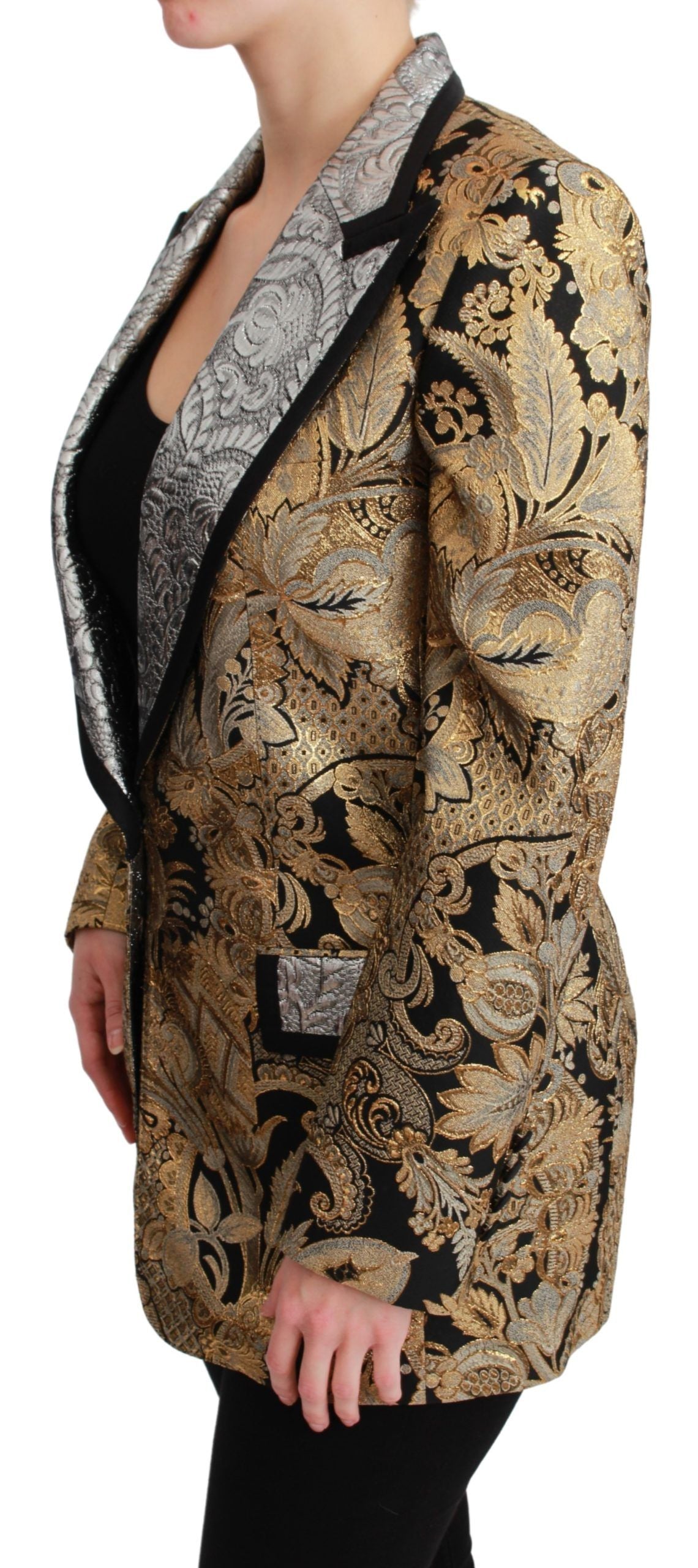 Elegant Gold Floral Jacquard Blazer