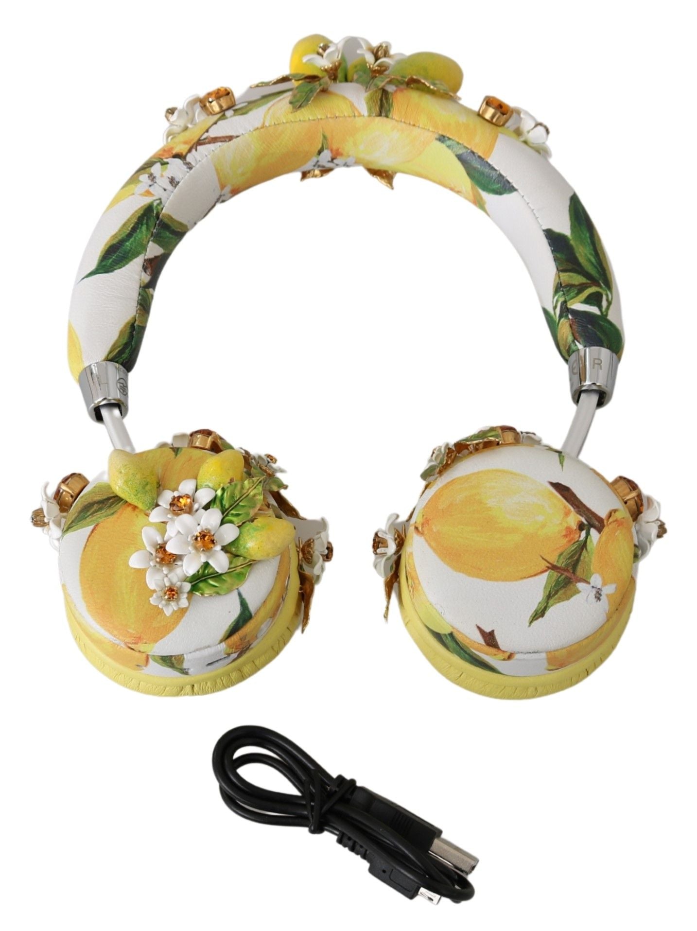 Glamorous Gold-Embellished Leather Headphones