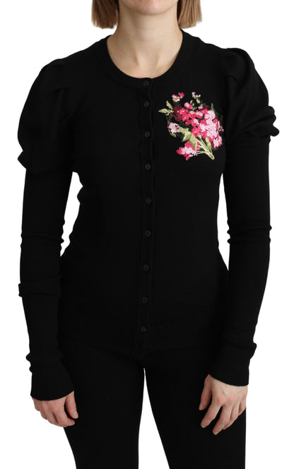 Elegant Floral Embroidered Wool Cardigan