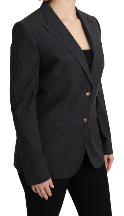 Elegant Gray Striped Cotton Blazer