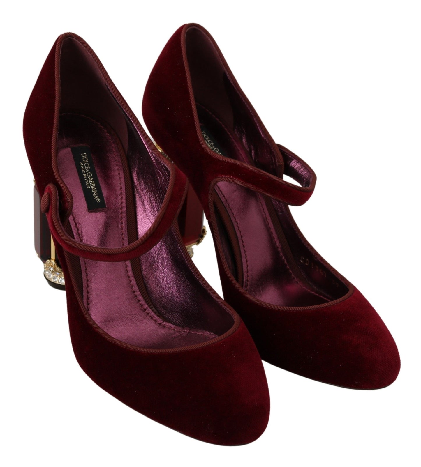 Red Velvet Crystal-Embellished Mary Janes Heels