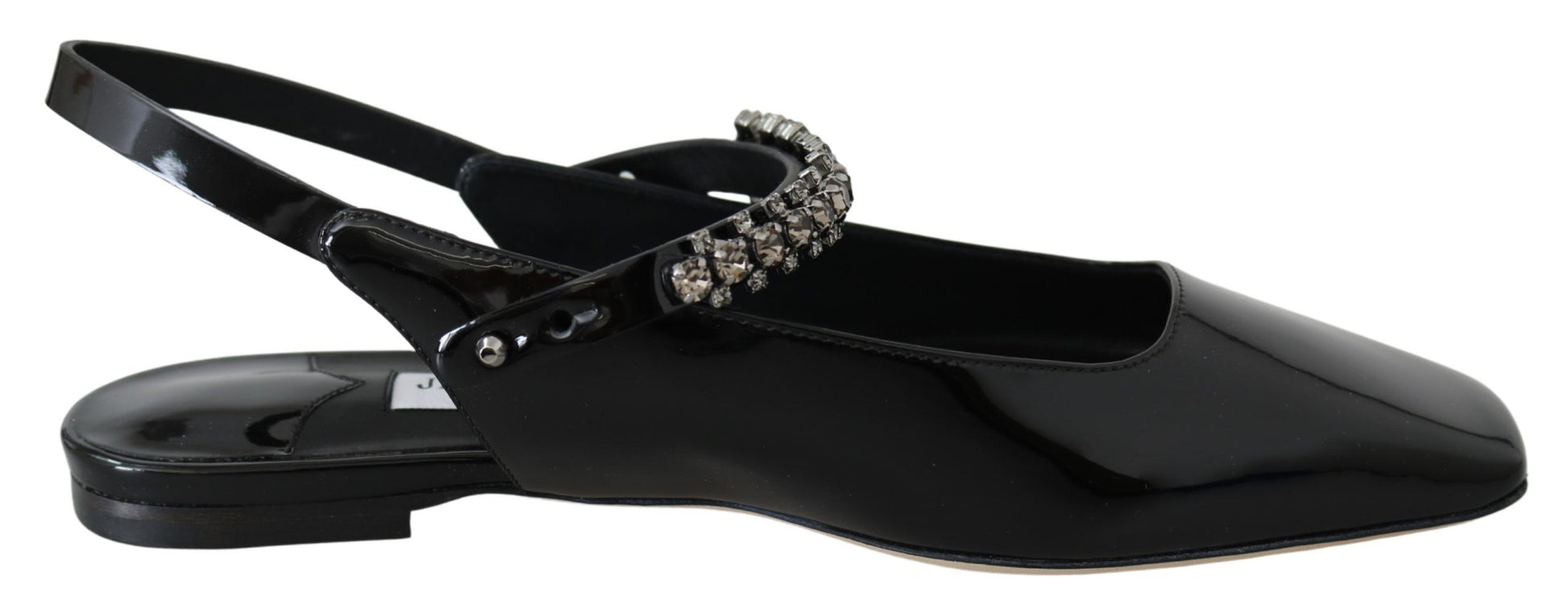 Elegant Black Patent Flats with Crystal Accent