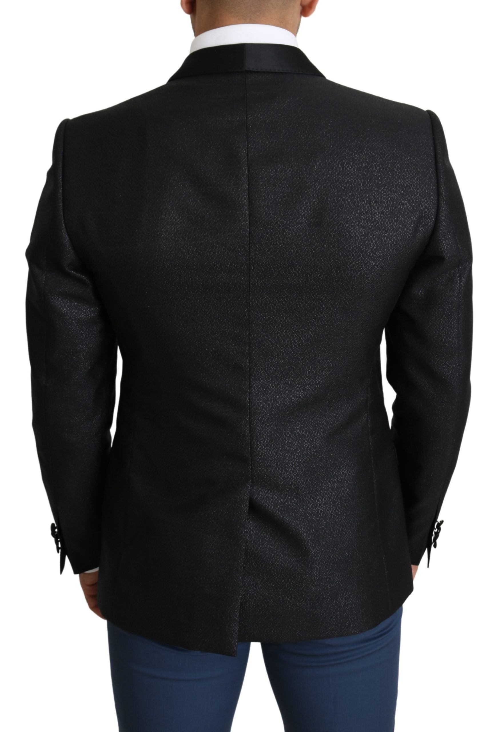 Elegant Black Jacquard Slim Fit Blazer