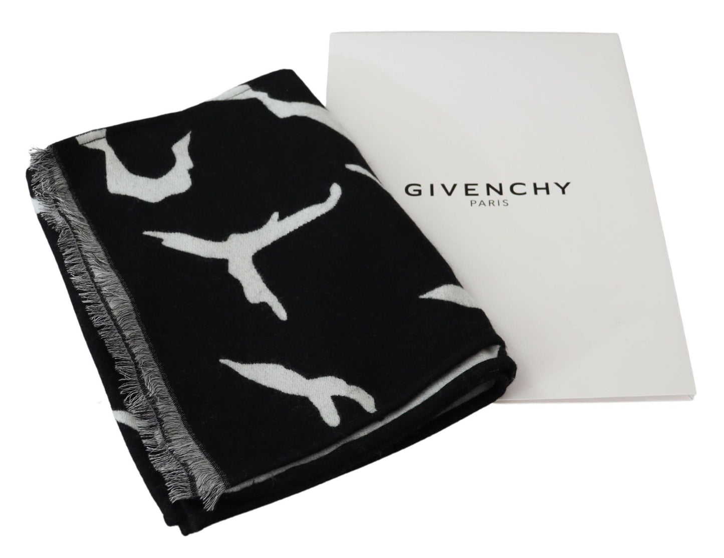 Elegant Unisex Wool-Silk Scarf in Black & White