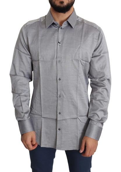 Elegant Gray Slim Fit Cotton Dress Shirt