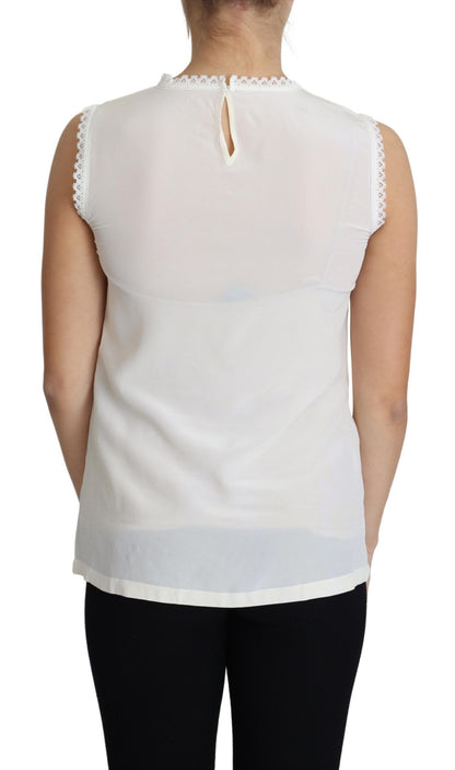 Elegant Silk Lace-Detailed Sleeveless Blouse