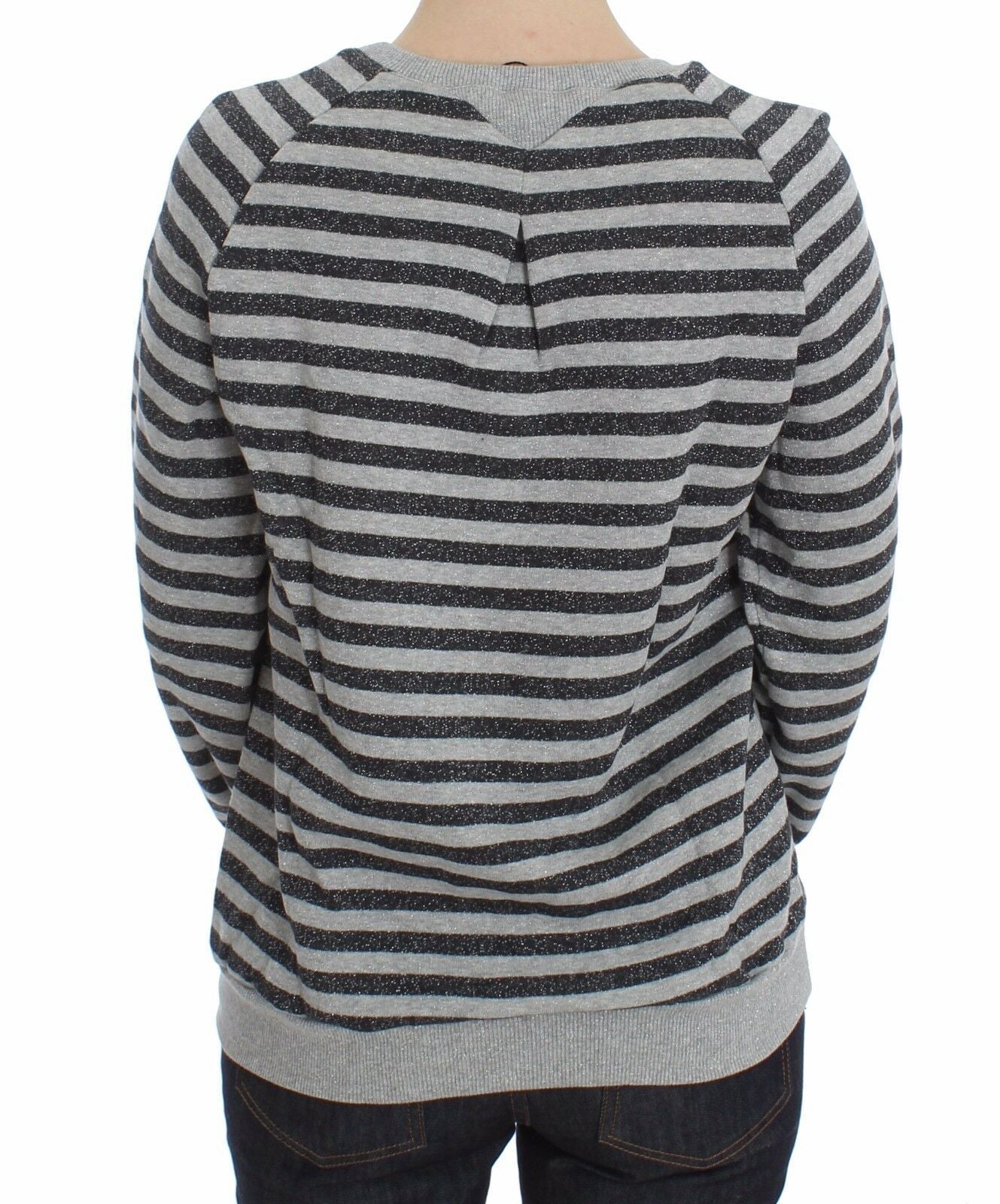 Chic Gray Striped Crew-Neck Sweater