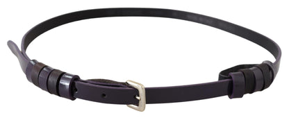 Chic Black Leather Belt with Chrome Silver Tone Buckle