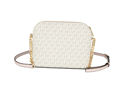 Jet Set Travel Medium Leather X Cross Dome Crossbody Handbag (Vanilla Signature/Powder Blush)