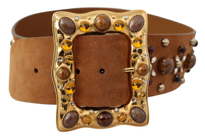 Studded Gold Detail Brown Leather Belt