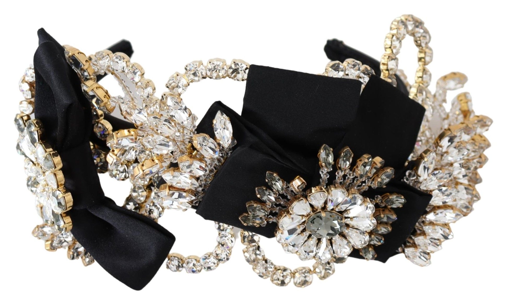 Elegant Silk Crystal Diadem - Gold & Black