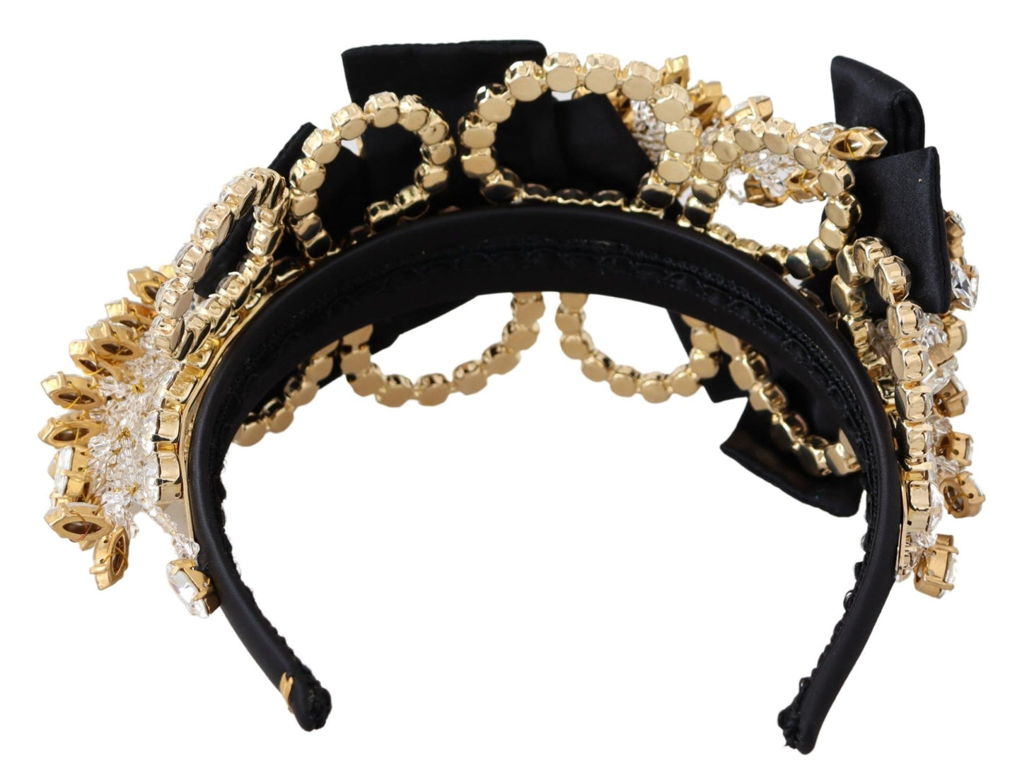 Elegant Silk Crystal Diadem - Gold & Black