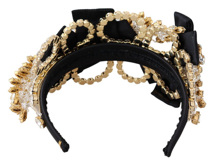 Elegant Silk Crystal Diadem - Gold & Black