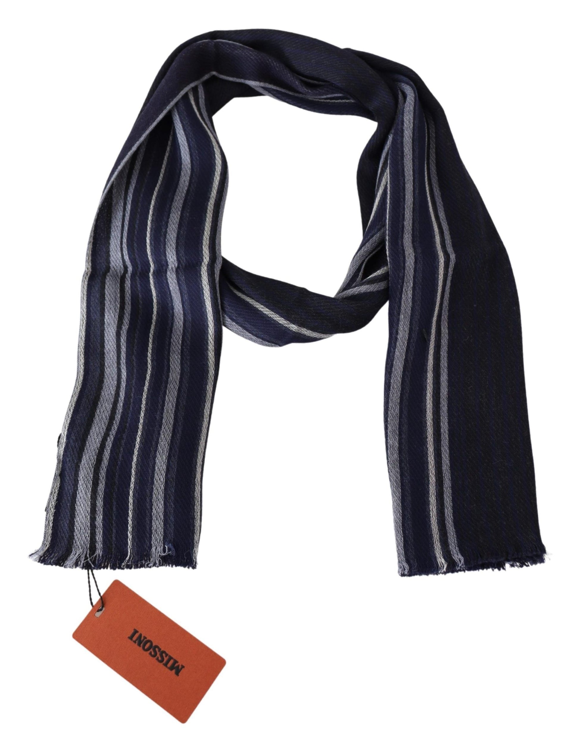 Chic Multicolor Wool Silk Striped Scarf