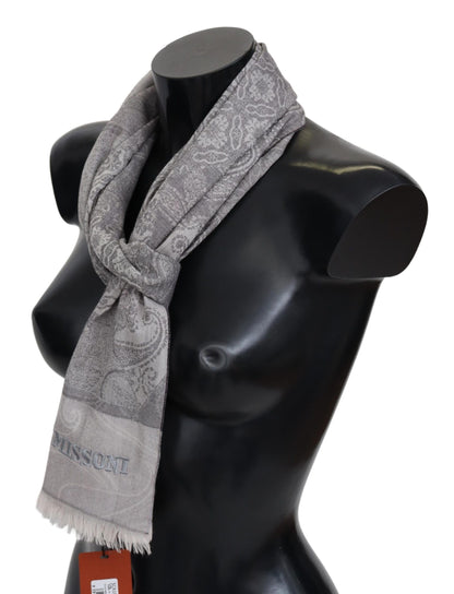 Elegant Paisley Wool Scarf in Gray