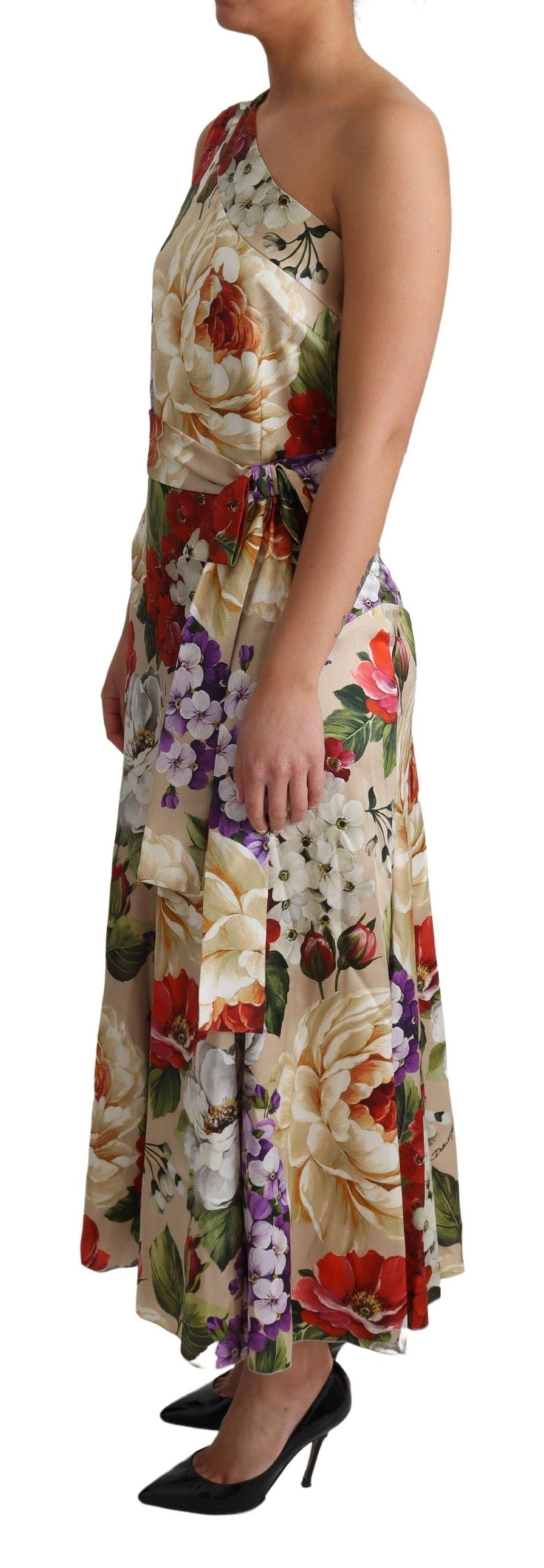 Elegant One-Shoulder Floral Silk Maxi Dress