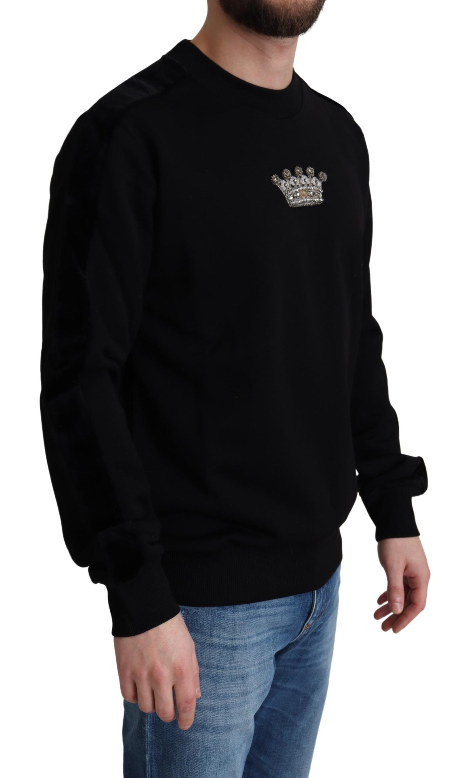 Black Cotton Crown Pullover Mens Sweater