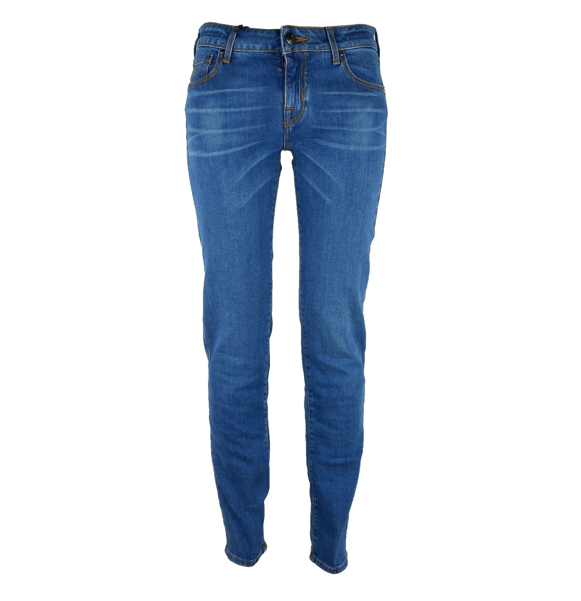 Elegant Blue Denim Five-Pocket Style