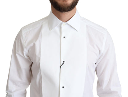 Elegant White Cotton Bib Dress Shirt