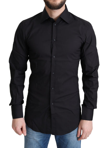 Elegant Black Gold Slim Fit Dress Shirt