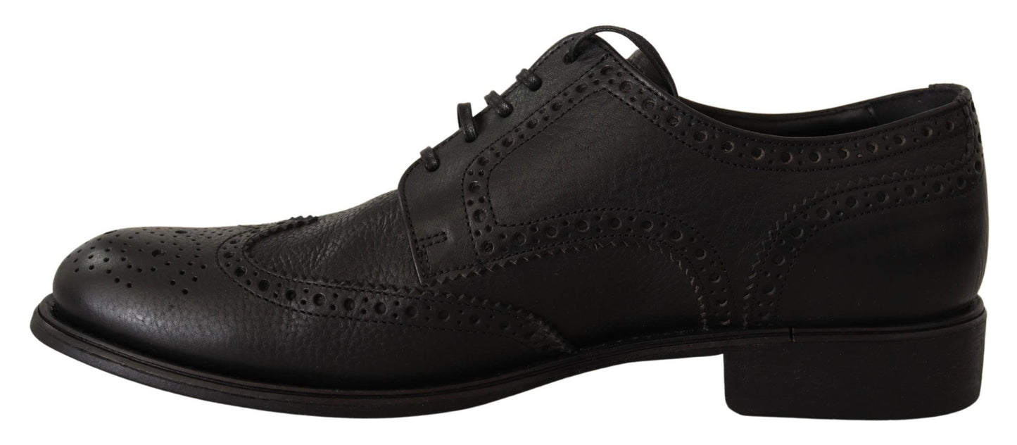 Elegant Black Leather Derby Wingtip Shoes