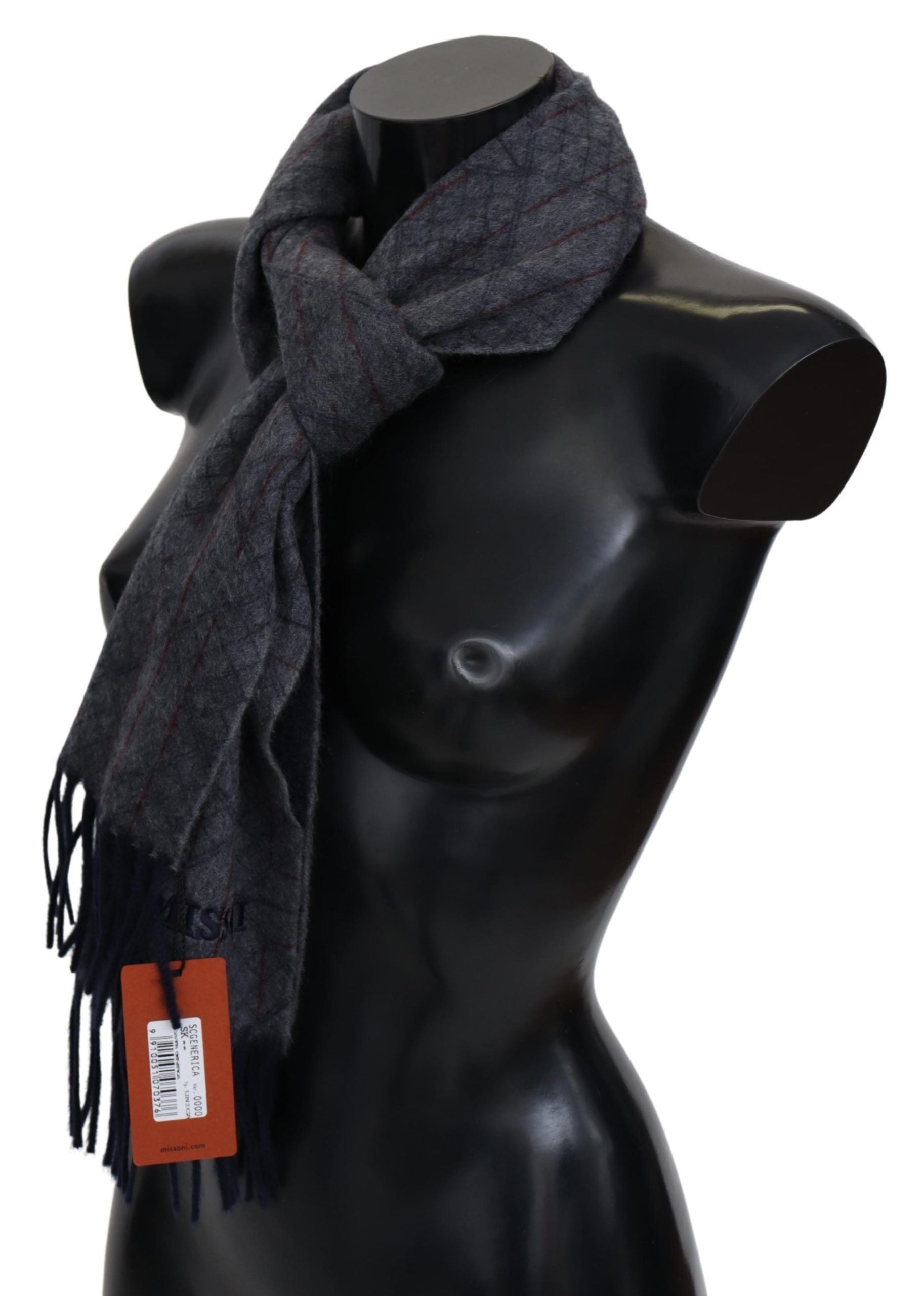 Elegant Cashmere Patterned Scarf with Logo Embroidery