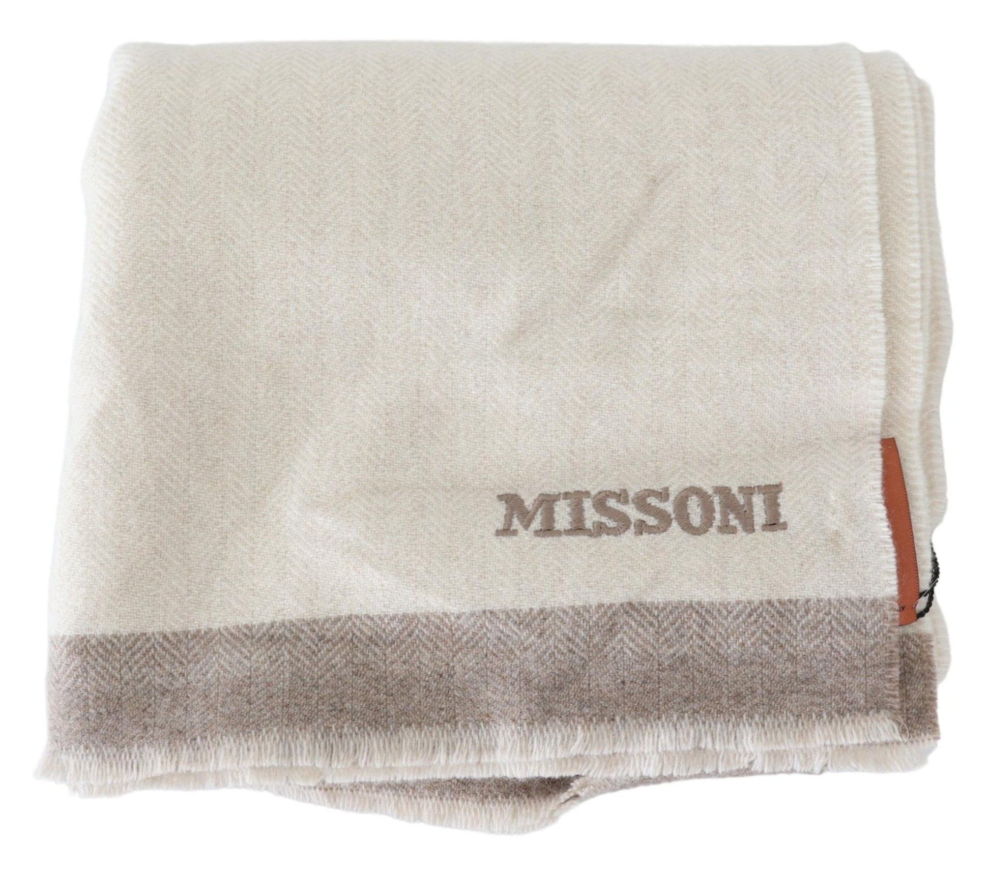 Elegant Beige Wool Scarf with Embroidered Logo