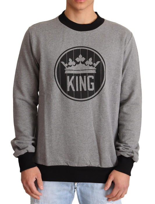 Elegant Gray Crown Motif Crewneck Sweater